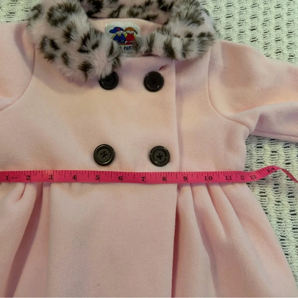 PETES PARTNER Vintage Faux Fur Animal Print Trim Pink Kids Coat with Hat Size 5